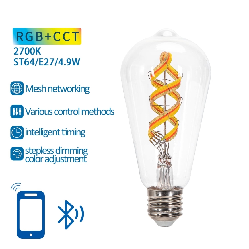 LED RGBW Hämardatav pirn FILAMENT MESH Nutikas ST64 E27/4,9W/230V 2700K - Aigostar