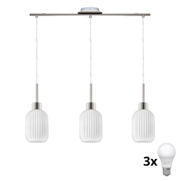 LED-ripp HARMA 3xE27/60W/230V matte kroom/valge