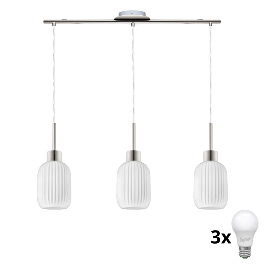 LED-ripp HARMA 3xE27/60W/230V matte kroom/valge