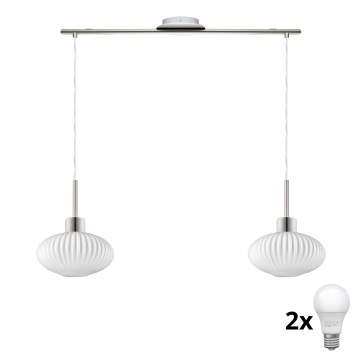 LED Rippslampe HARMA 2xE27/60W/230V matt krom/valge
