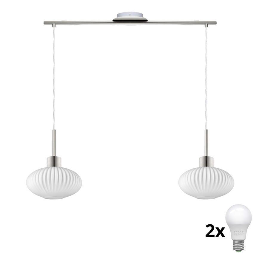 LED Rippslampe HARMA 2xE27/60W/230V matt krom/valge