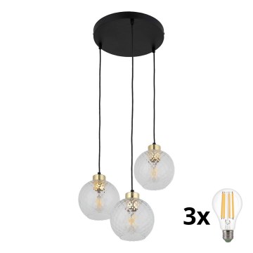 LED-rippvalgusti kaablil DEVON 3xE27/15W/230V must/läbipaistev