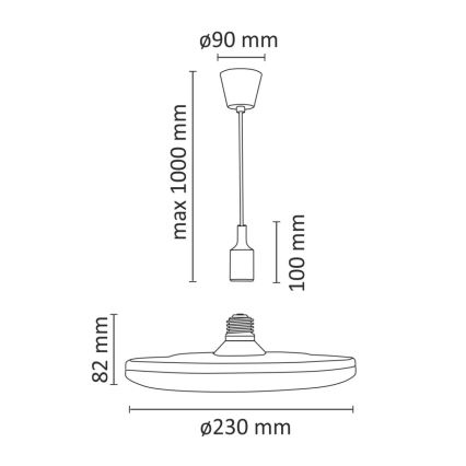LED-rippvalgusti KIKI 1xE27/15W/230V must