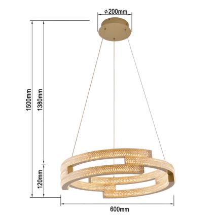 LED-rippvalgusti TARJA kaablil LED/36W/230V 3000/4000/6000K Ø 60 cm kuldne