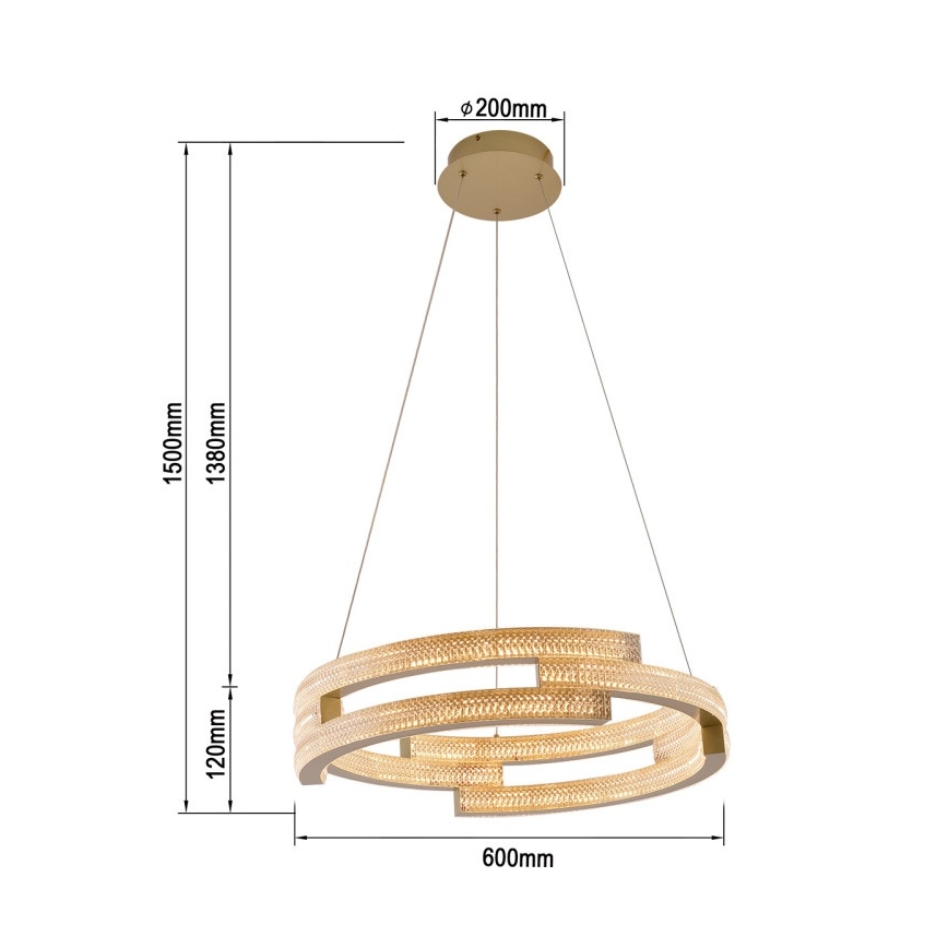 LED-rippvalgusti TARJA kaablil LED/36W/230V 3000/4000/6000K Ø 60 cm kuldne