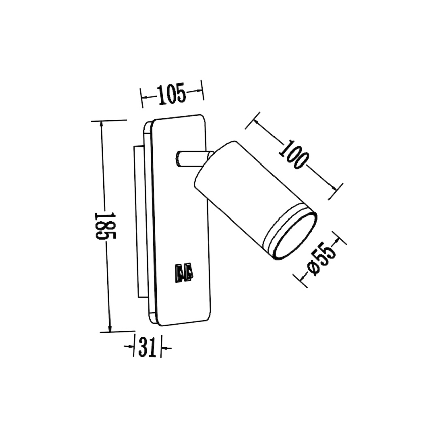 LED seina spottvalgusti PIPE 1xGU10/10W/230V + LED/6W valge