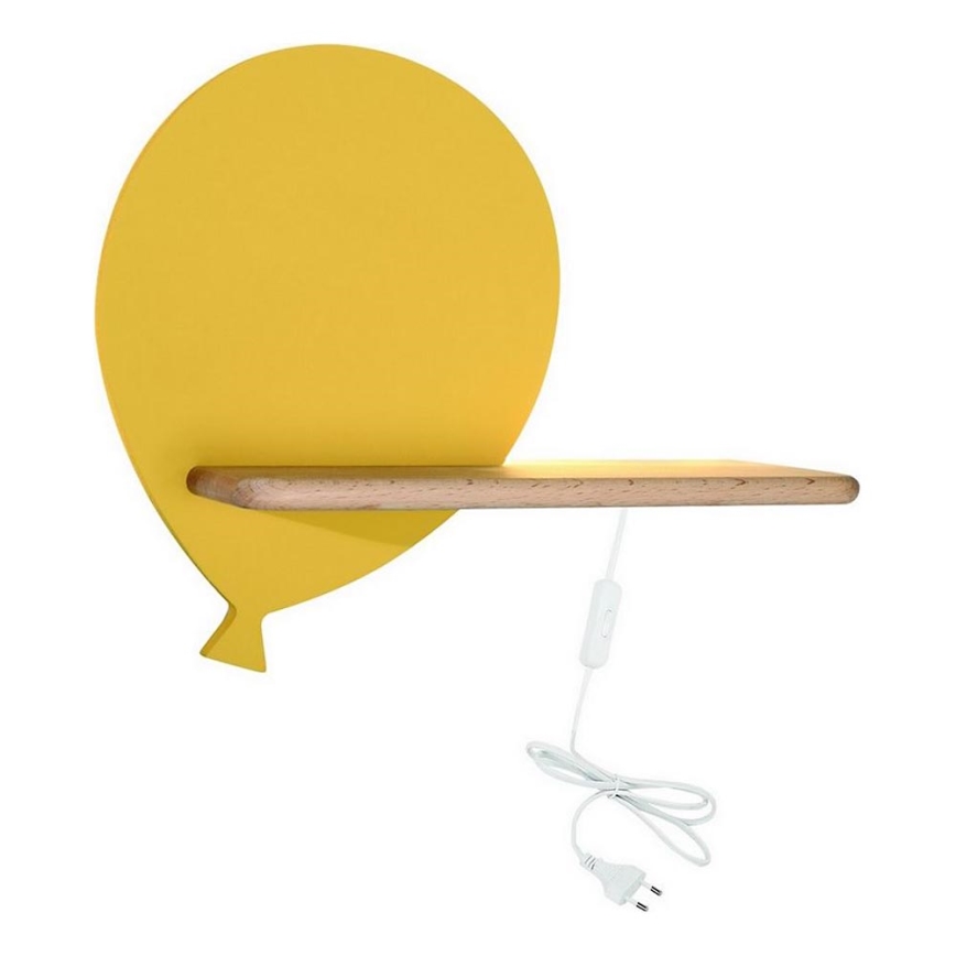 LED Seinalamp lastele koos riiuliga BALLOON LED/4W/230V kollane/puit