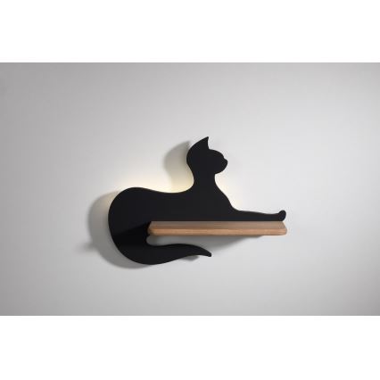 LED Seinalamp lastele koos riiuliga BLACK CAT LED/5W/230V