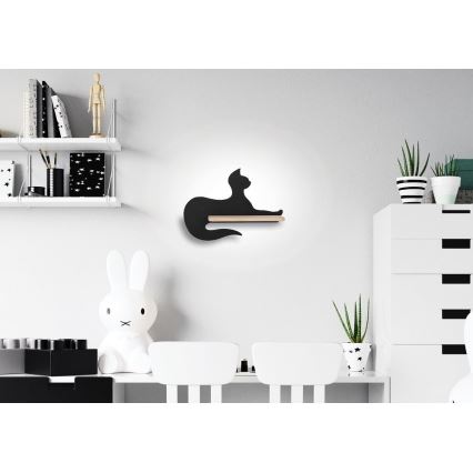 LED Seinalamp lastele koos riiuliga BLACK CAT LED/5W/230V