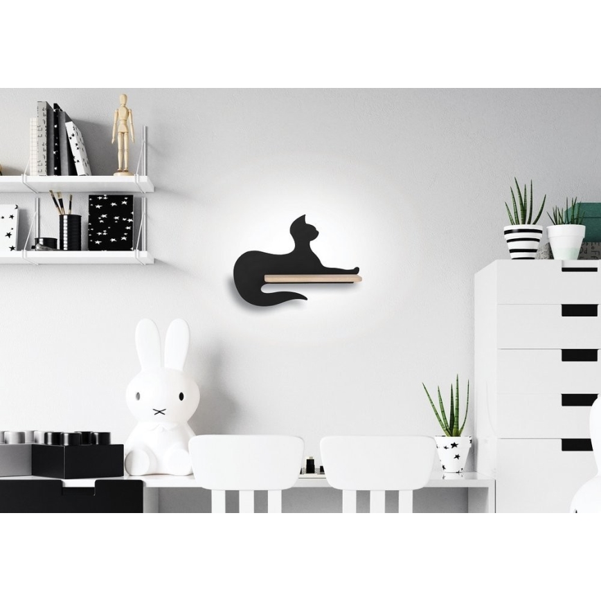 LED Seinalamp lastele koos riiuliga BLACK CAT LED/5W/230V