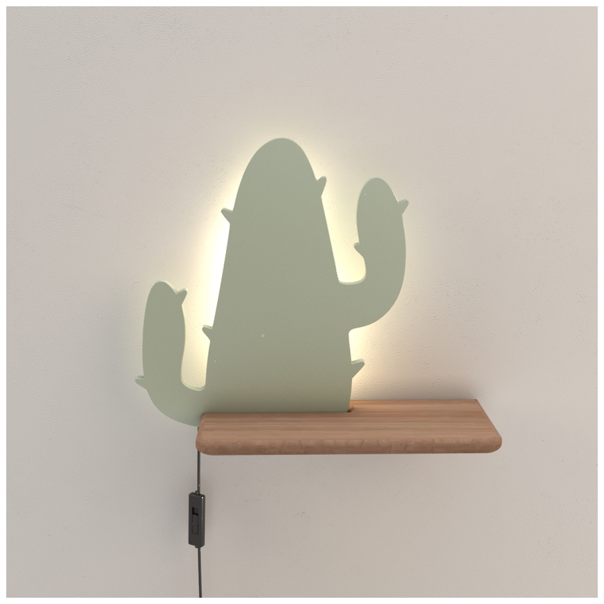LED Seinalamp lastele koos riiuliga CACTUS LED/4W/230V roheline/puit
