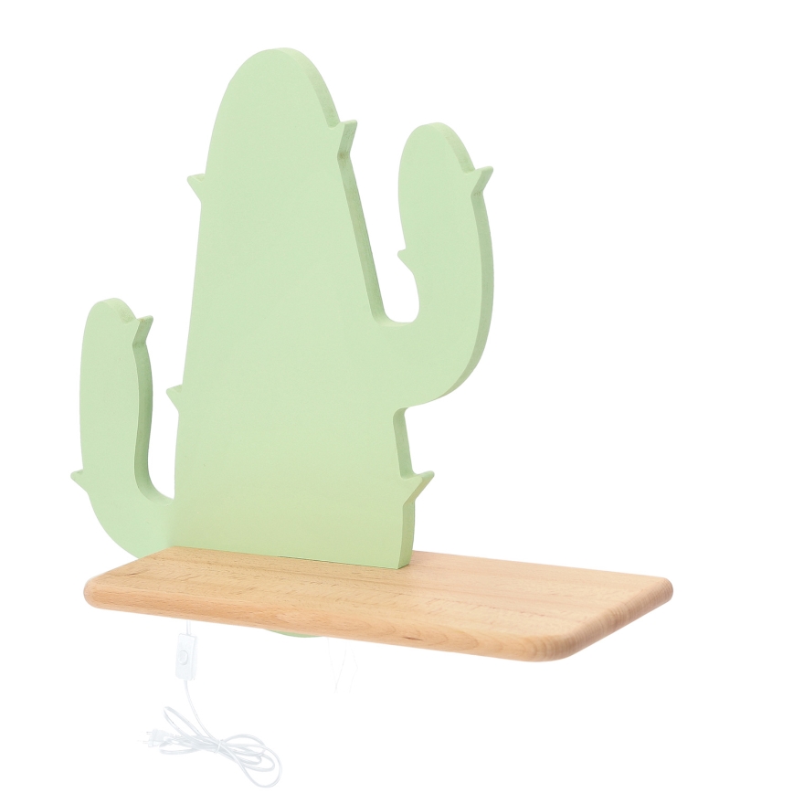 LED Seinalamp lastele koos riiuliga CACTUS LED/4W/230V roheline/puit