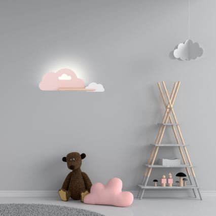 LED Seinalamp lastele koos riiuliga CLOUD LED/5W/230V roosa/valge