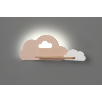 LED Seinalamp lastele koos riiuliga CLOUD LED/5W/230V roosa/valge