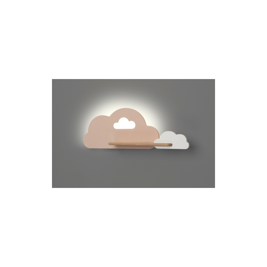LED Seinalamp lastele koos riiuliga CLOUD LED/5W/230V roosa/valge