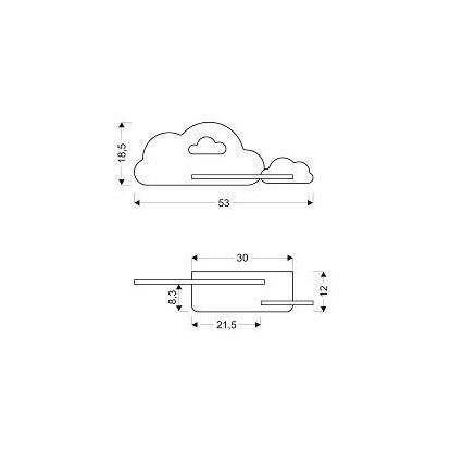 LED Seinalamp lastele koos riiuliga CLOUD LED/5W/230V roosa/valge