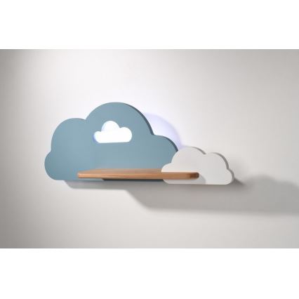 LED Seinalamp lastele koos riiuliga CLOUD LED/5W/230V sinine/valge