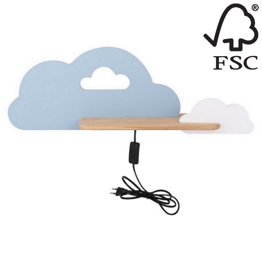 LED Seinalamp lastele koos riiuliga CLOUD LED/5W/230V sinine/valge