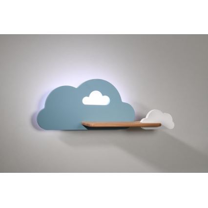 LED Seinalamp lastele koos riiuliga CLOUD LED/5W/230V sinine/valge