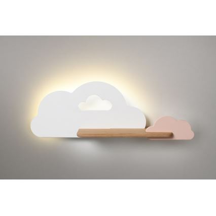 LED Seinalamp lastele koos riiuliga CLOUD LED/5W/230V valge/roosa