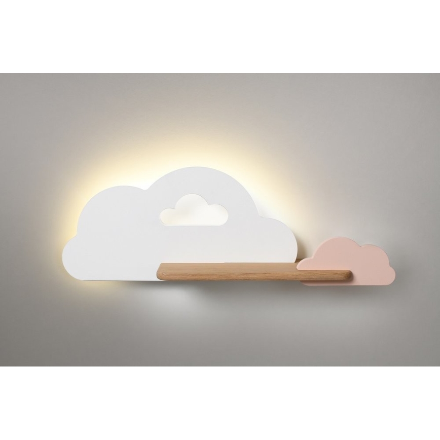 LED Seinalamp lastele koos riiuliga CLOUD LED/5W/230V valge/roosa
