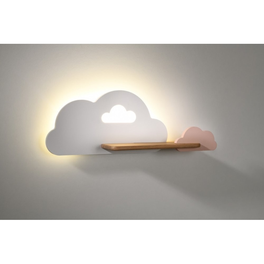 LED Seinalamp lastele koos riiuliga CLOUD LED/5W/230V valge/roosa