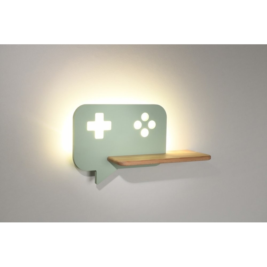 LED Seinalamp lastele koos riiuliga CONSOLE LED/5W/230V roheline