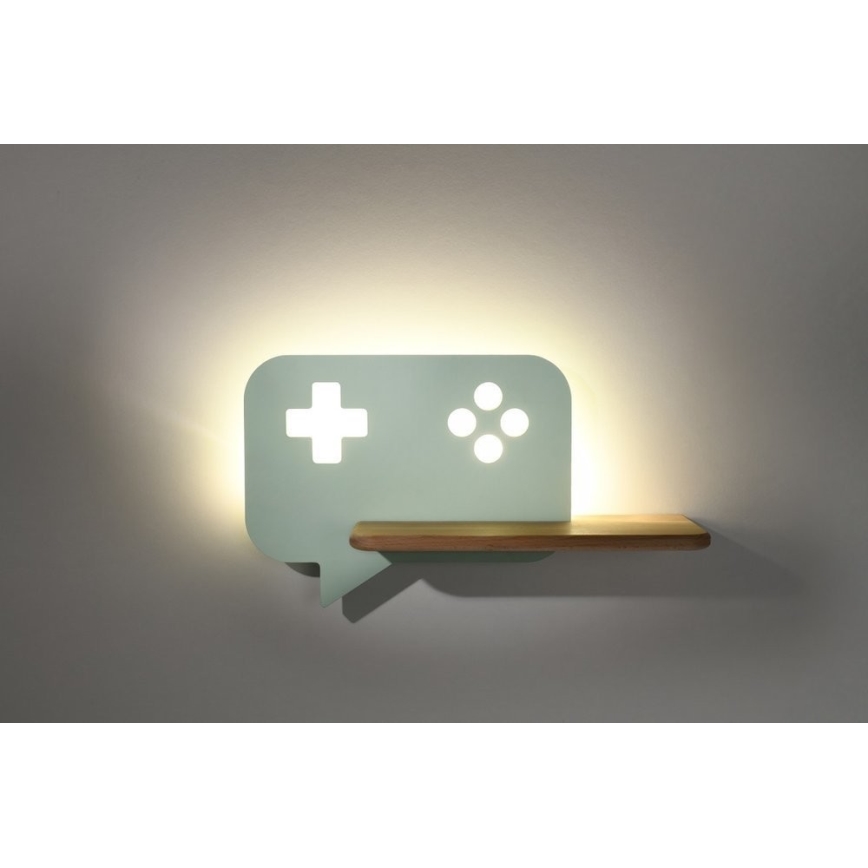 LED Seinalamp lastele koos riiuliga CONSOLE LED/5W/230V roheline