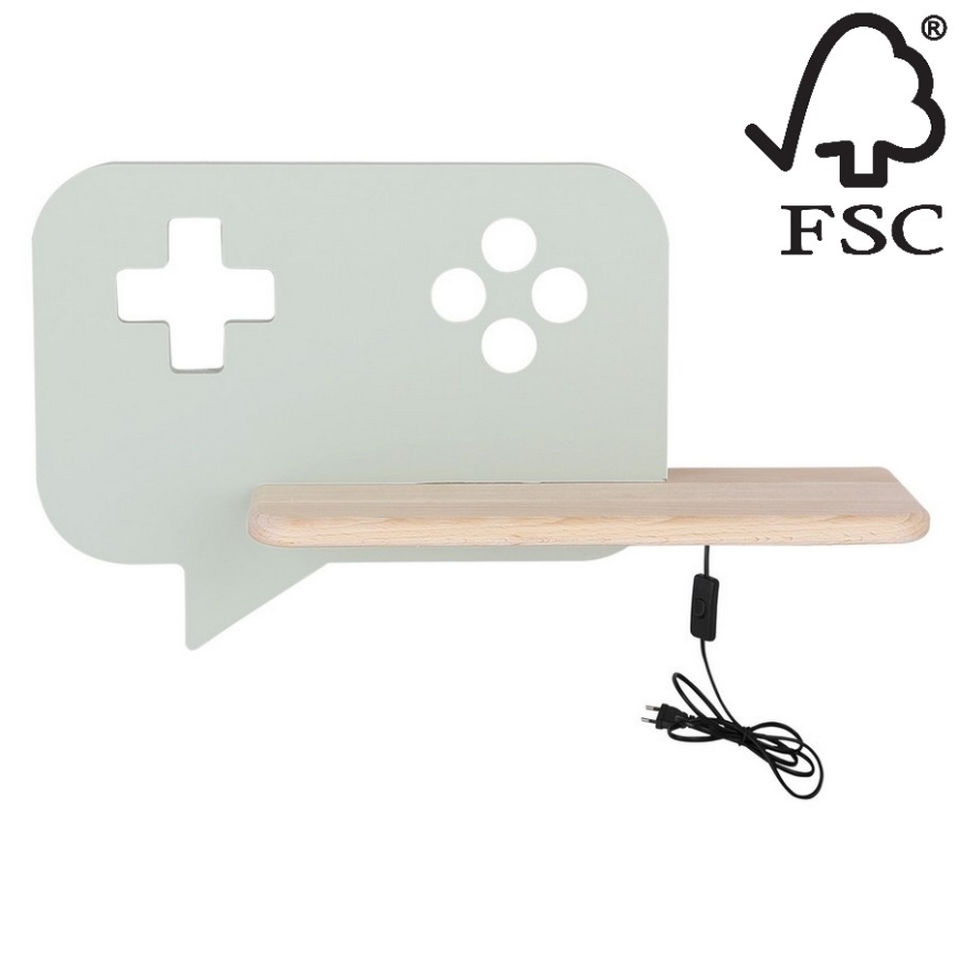 LED Seinalamp lastele koos riiuliga CONSOLE LED/5W/230V roheline