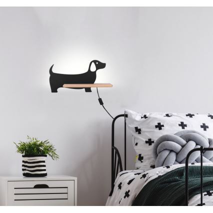 LED Seinalamp lastele koos riiuliga DOG LED/5W/230V must/puit
