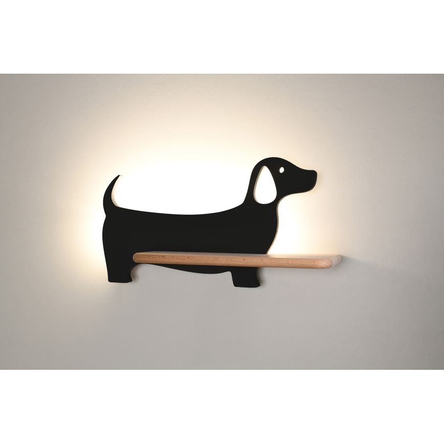 LED Seinalamp lastele koos riiuliga DOG LED/5W/230V must/puit