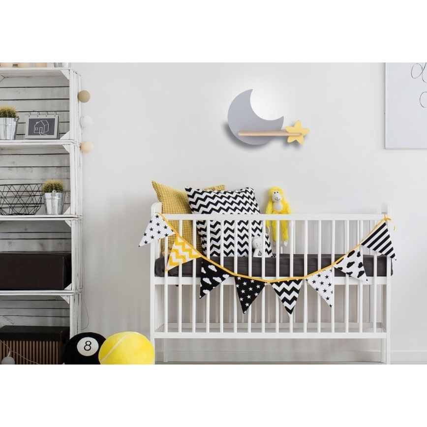 LED Seinalamp lastele koos riiuliga MOON LED/5W/230V