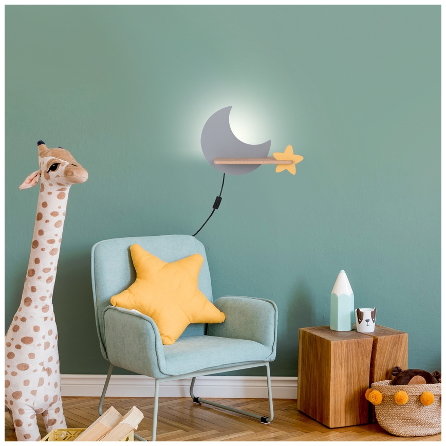 LED Seinalamp lastele koos riiuliga MOON LED/5W/230V