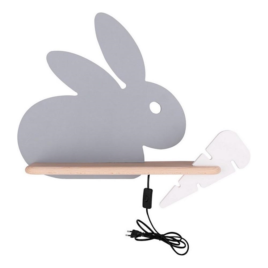 LED Seinalamp lastele koos riiuliga RABBIT LED/4W/230V hall/valge/puit