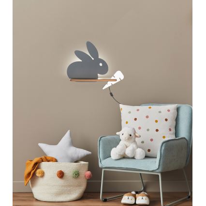 LED Seinalamp lastele koos riiuliga RABBIT LED/4W/230V hall/valge/puit