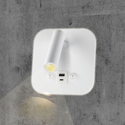 LED seinale paigaldatav punktvalgusti USB-pordiga LED/8W/230V 3000K valge