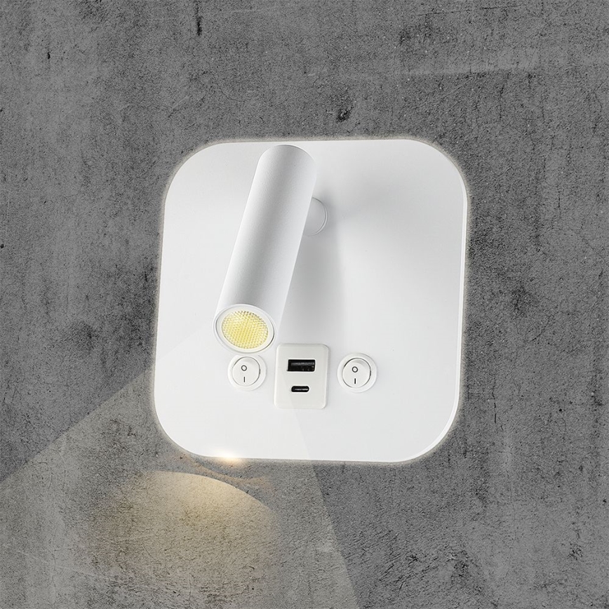 LED seinale paigaldatav punktvalgusti USB-pordiga LED/8W/230V 3000K valge