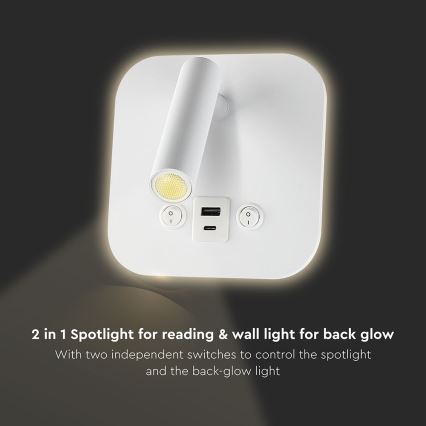 LED seinale paigaldatav punktvalgusti USB-pordiga LED/8W/230V 3000K valge