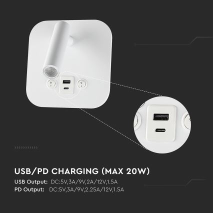 LED seinale paigaldatav punktvalgusti USB-pordiga LED/8W/230V 3000K valge