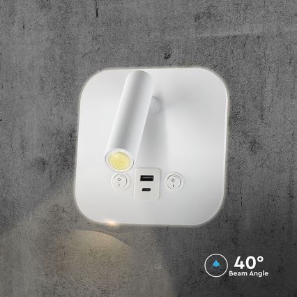 LED seinale paigaldatav punktvalgusti USB-pordiga LED/8W/230V 3000K valge
