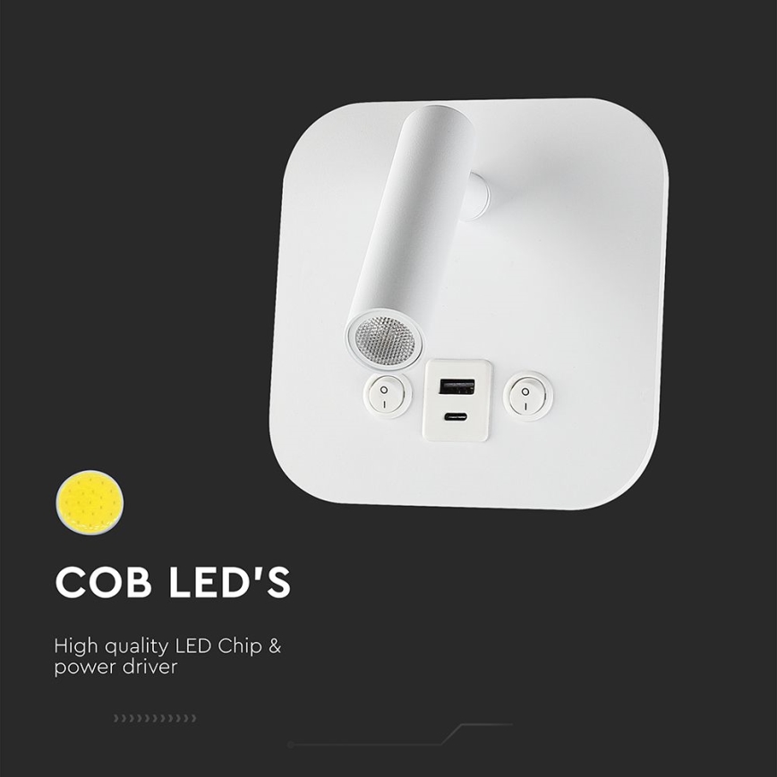 LED seinale paigaldatav punktvalgusti USB-pordiga LED/8W/230V 3000K valge
