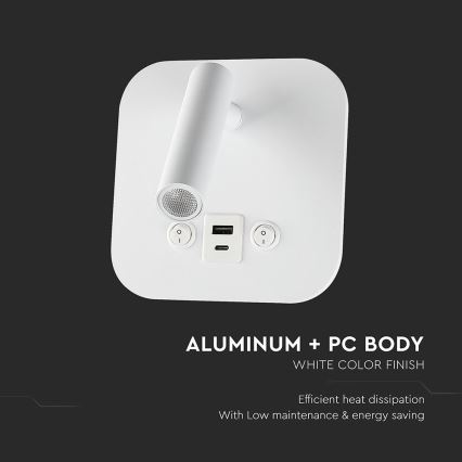 LED seinale paigaldatav punktvalgusti USB-pordiga LED/8W/230V 3000K valge