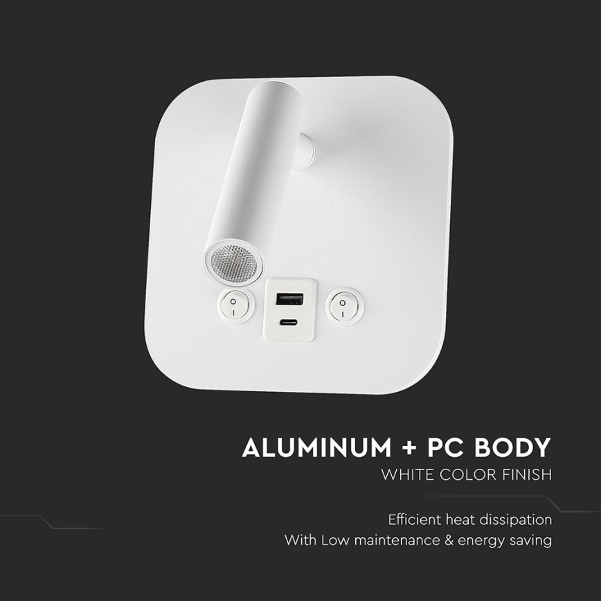LED seinale paigaldatav punktvalgusti USB-pordiga LED/8W/230V 3000K valge