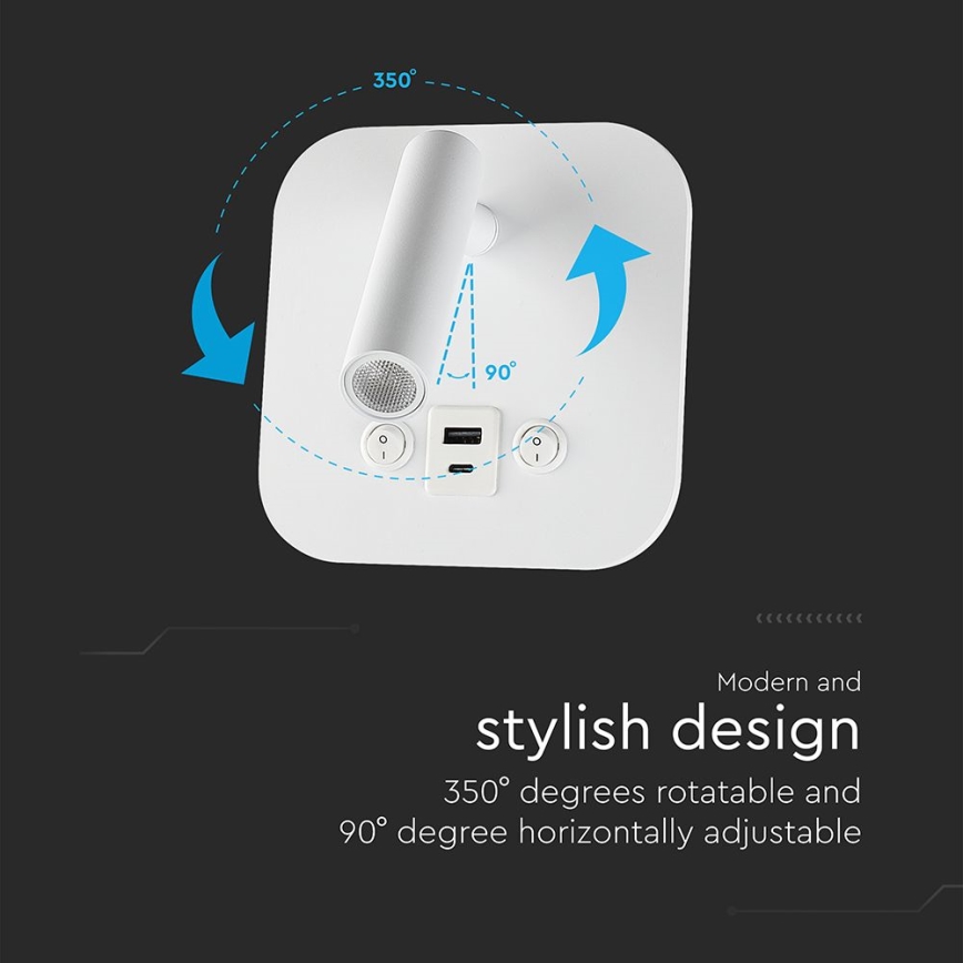LED seinale paigaldatav punktvalgusti USB-pordiga LED/8W/230V 3000K valge