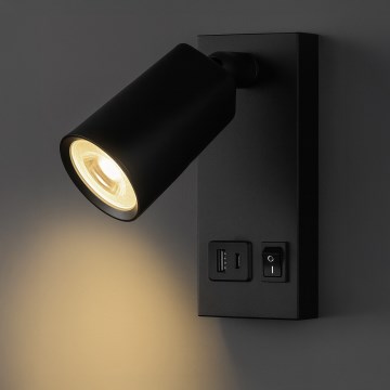 LED seinale paigaldatav spot-valgusti USB-laadimisega, 5 W, 230 V, must