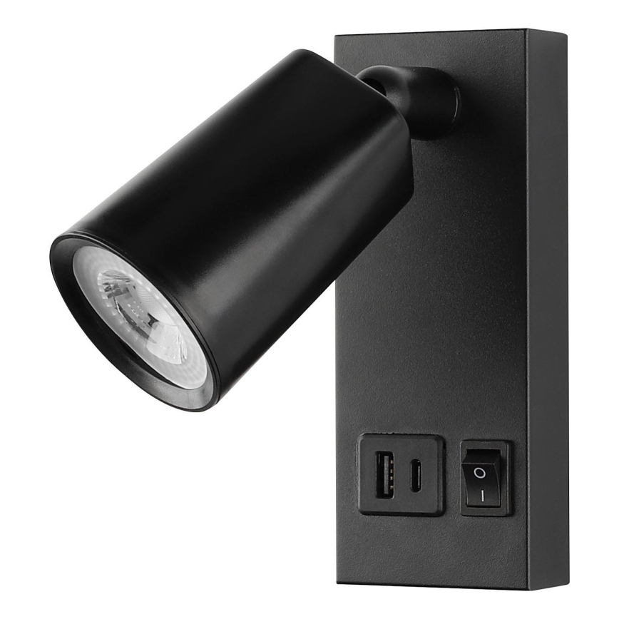 LED seinale paigaldatav spot-valgusti USB-laadimisega, 5 W, 230 V, must