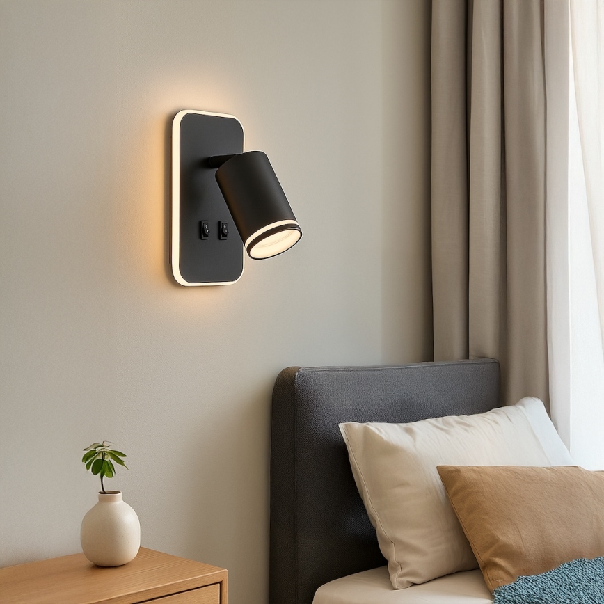 LED seinale paigaldatav suunavalgusti PIPE 1xGU10/10W/230V + LED/6W must