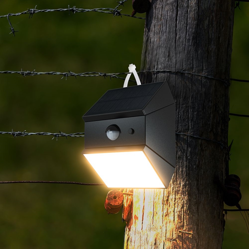 LED-seinavalgusti päikesepaneeliga ja anduriga LED/2,5W/3,7V 3000/4000/6000K IP65 1200 mAh must