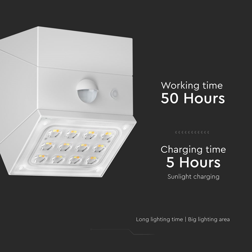 Seinale paigaldatav päikesepaneeliga LED-valgusti anduriga LED/2,5W/3,7V 3000/4000/6000K IP65 1200 mAh valge