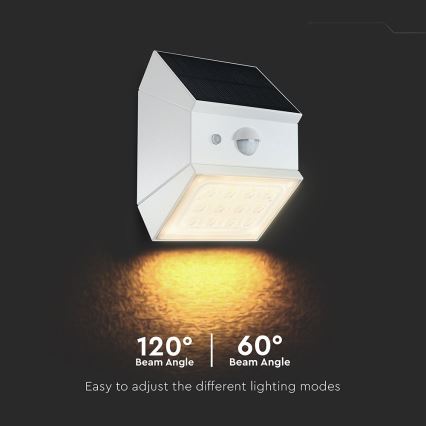 Seinale paigaldatav päikesepaneeliga LED-valgusti anduriga LED/2,5W/3,7V 3000/4000/6000K IP65 1200 mAh valge